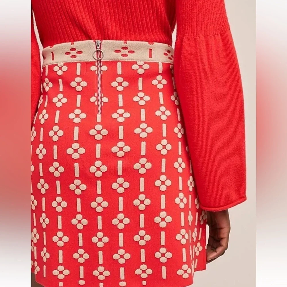 Maeve Anthropologie women’s Quant 
Skirt orange red tan floral sweater material - Picture 3 of 12
